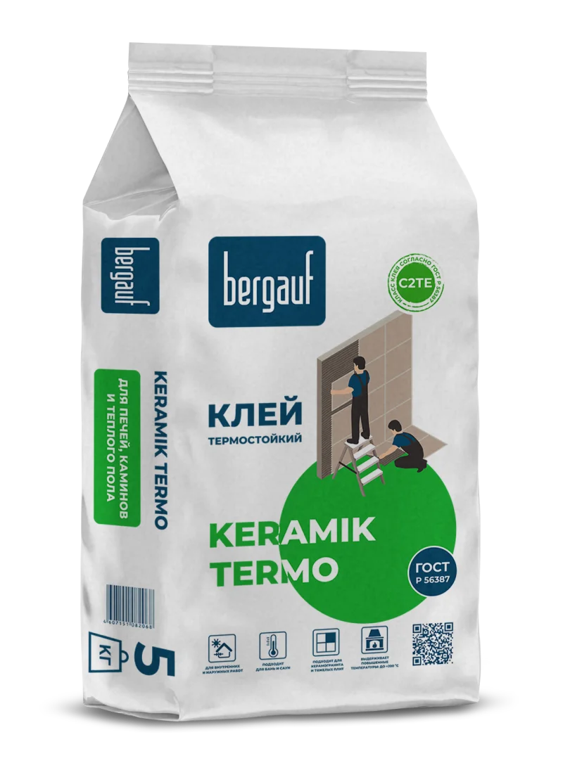 Клей жаростойкий для облицовки печей и каминов BERGAUF KERAMIK TERMO, 5кг