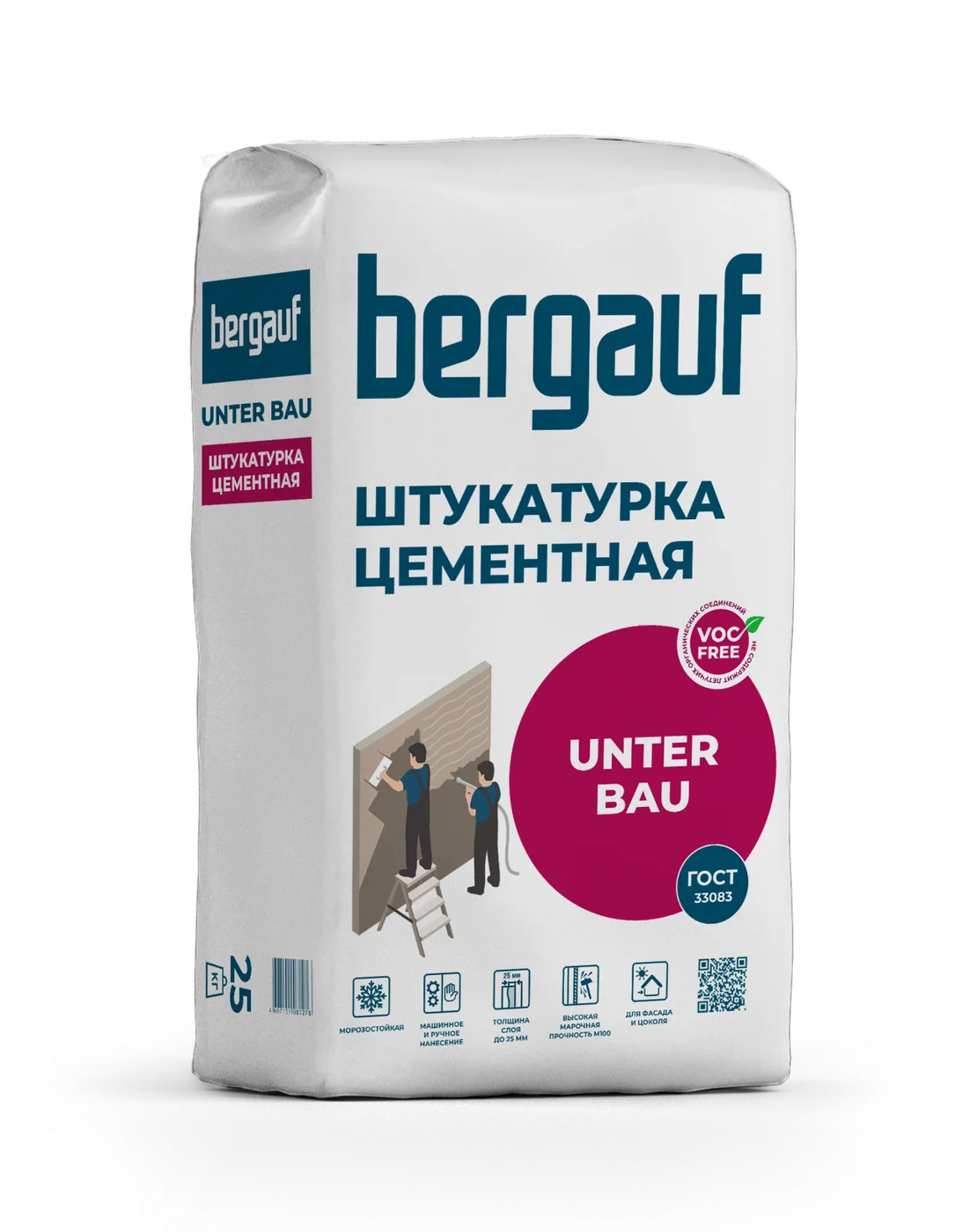 Штукатурка цементная для цоколя и фасадов BERGAUF UNTER BAU 25кг