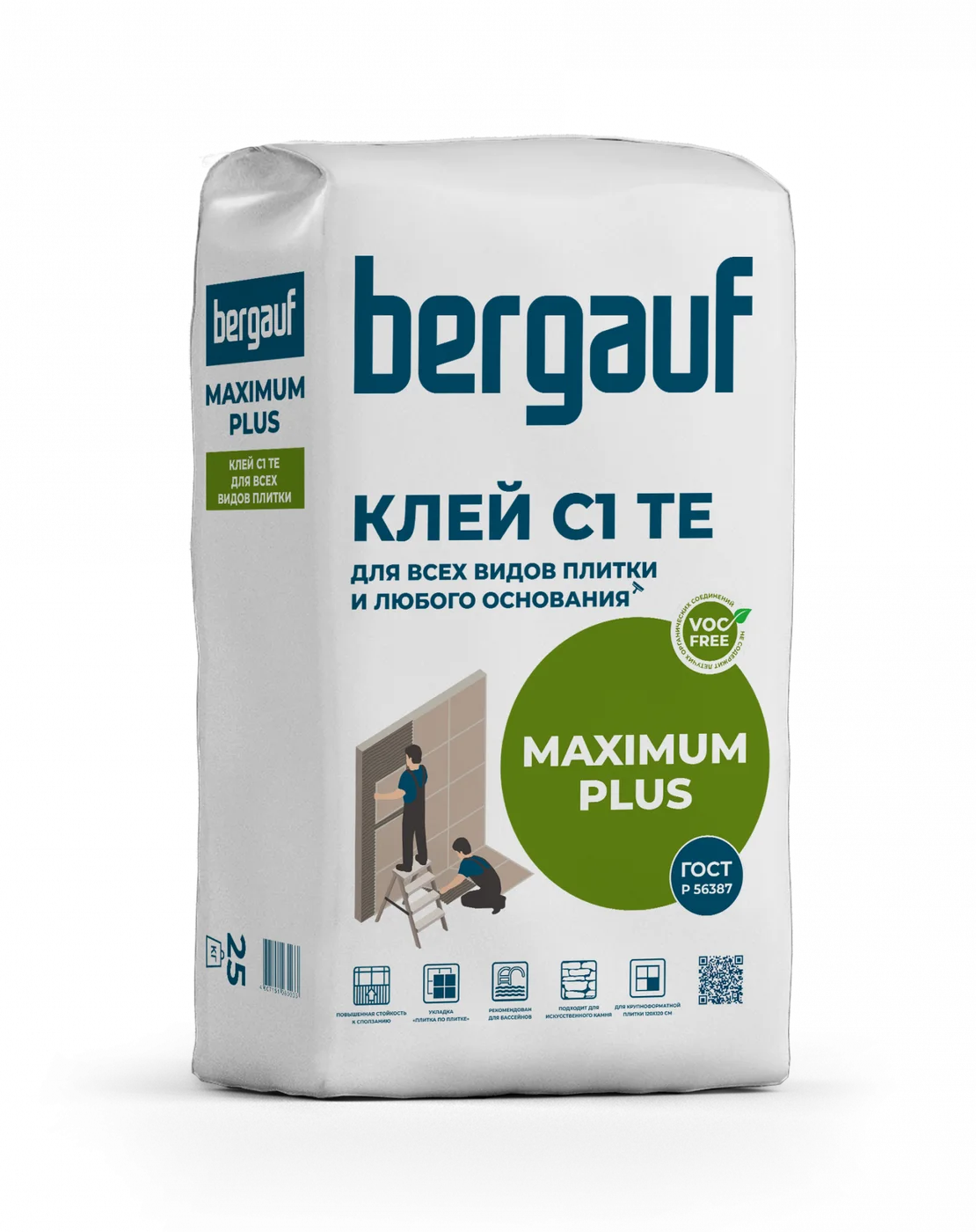 Клей для плитки для сложных оснований BERGAUF MAXIMUM PLUS (С1ТЕ), 25кг