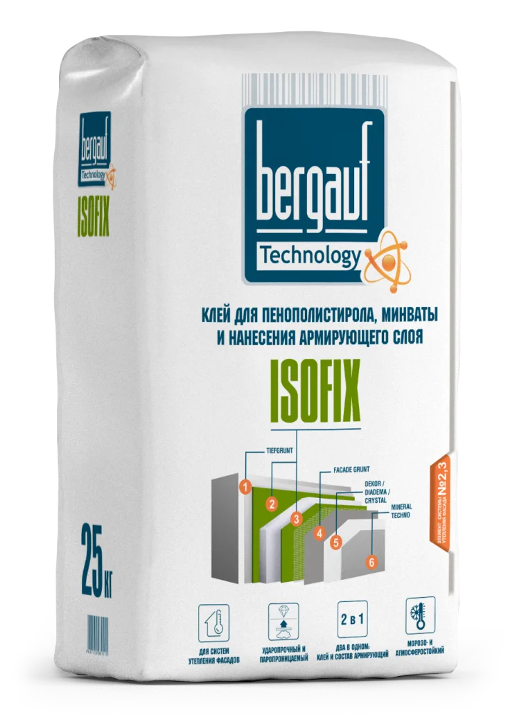 Смесь штукатурно-клеевая для утеплителя BERGAUF ISOFIX, 25кг