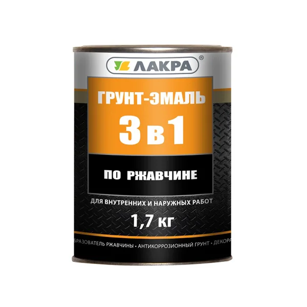 Грунт-эмаль 3 в 1 алкидная Лакра глянцевая, черная, 1,7кг