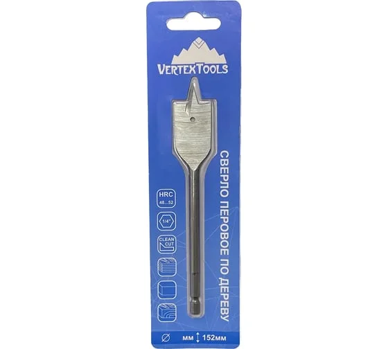 Сверло 12x152мм по дереву перовое шестигранный хвостовик VERTEXTOOLS