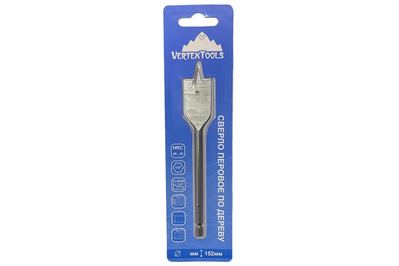 Сверло 38x152мм по дереву перовое шестигранный хвостовик VERTEXTOOLS
