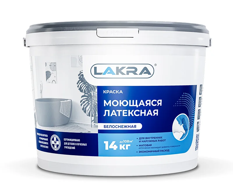 Краска моющаяся латексная Лакра белоснежная матовая, 14кг