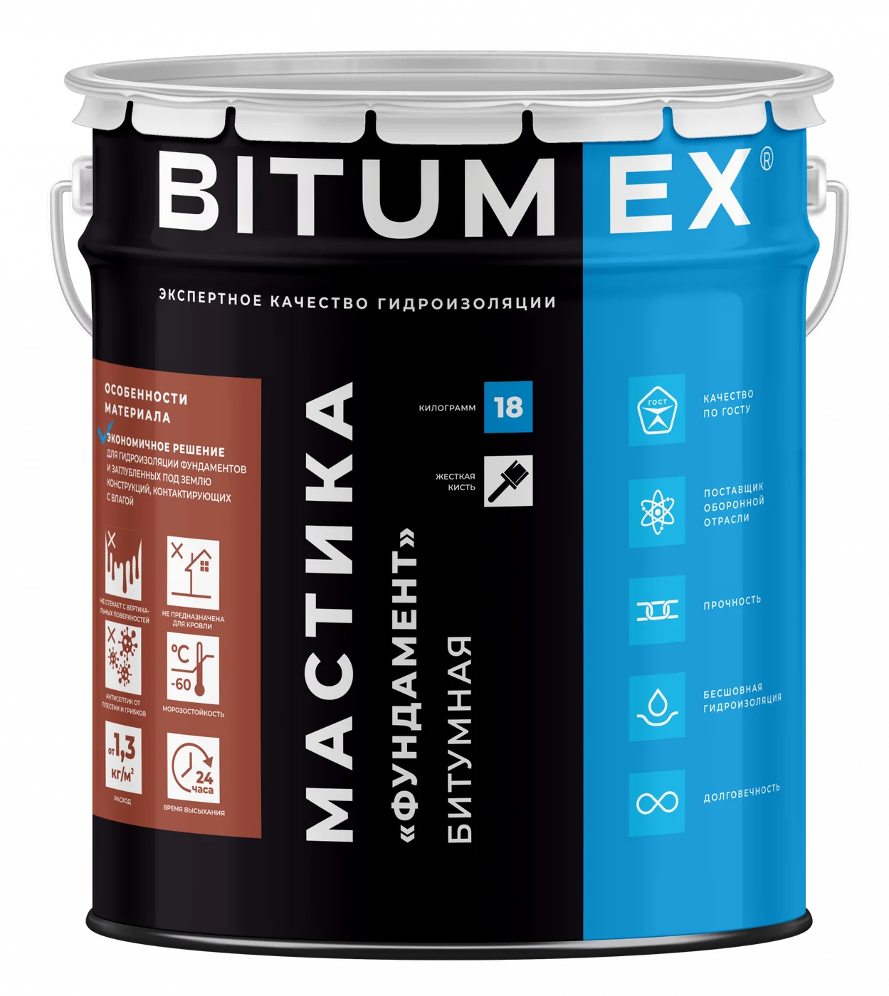 Мастика битумная Фундамент BITUMEX STANDART 18л/18кг ГОСТ 30693-2000