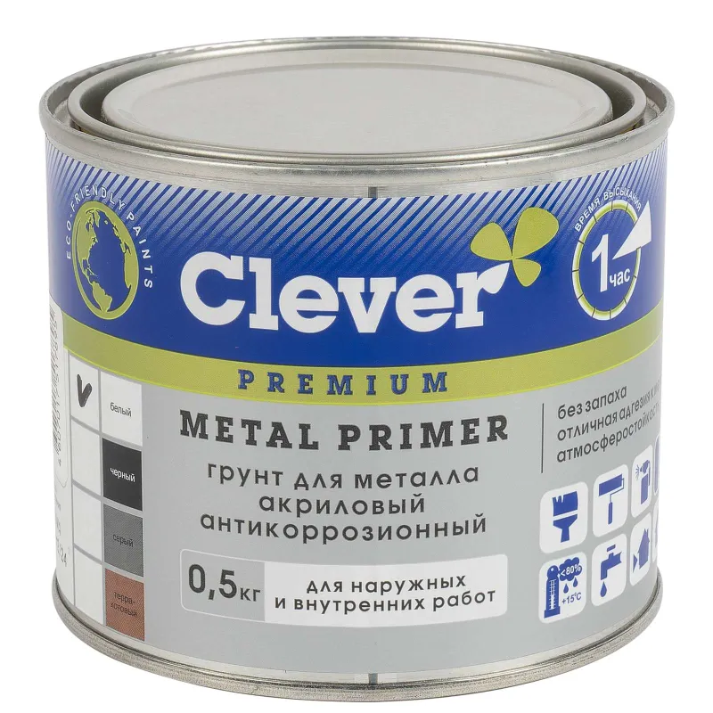 Грунт акриловый для металла Clever белый 0,5кг