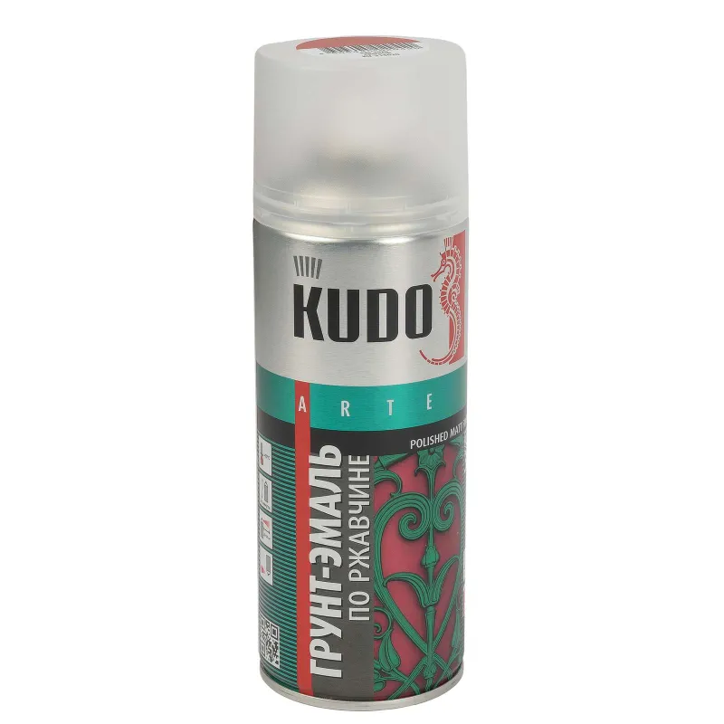 Грунт-эмаль по ржавчине аэрозольная Kudo красная (RAL 3020) матовая 0,52л