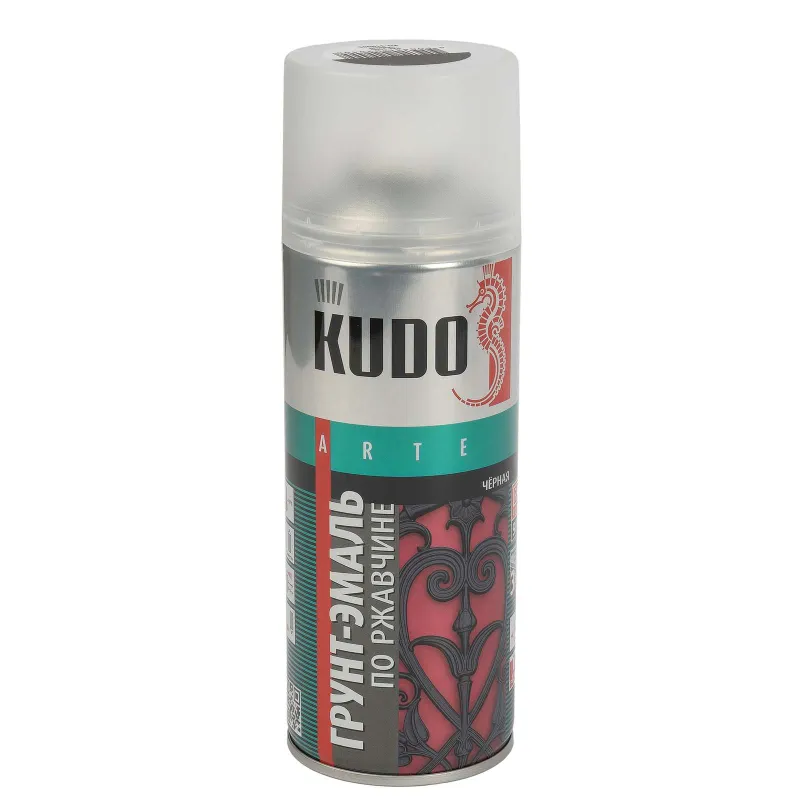 Грунт-эмаль по ржавчине аэрозольная Kudo черная (RAL 9005) матовая 0,52л