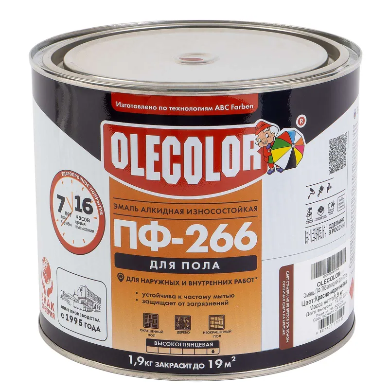 Эмаль ПФ-266 для пола Olecolor красно-коричневая глянцевая 1,9кг