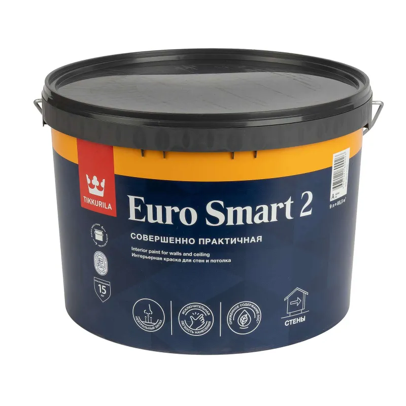Краска интерьерная сухая уборка Euro 2 глубокоматовая 9л Tikkurila