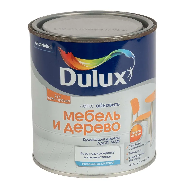 Краска для мебели и дерева Dulux бесцветная база BC 0,75 л