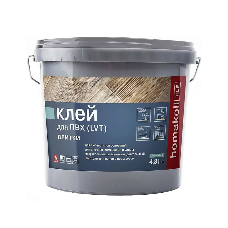 Клей влагостойкий для LVT плитки Homakoll Tile 2K PU 4,31кг