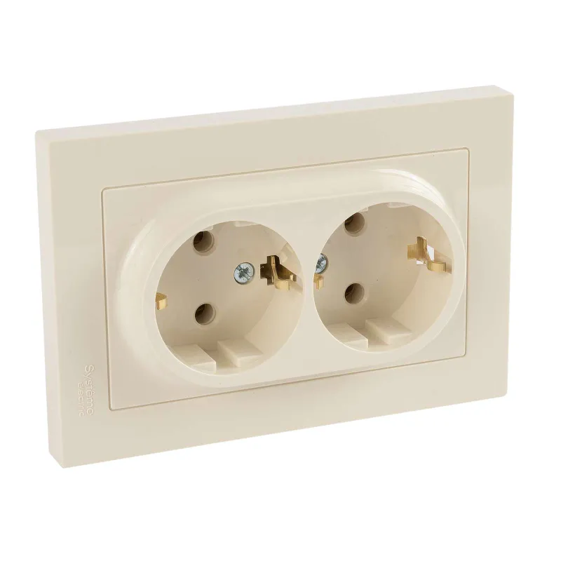 Розетка двухместная с заземлением AtlasDesign бежевая IP20 Systeme Electric