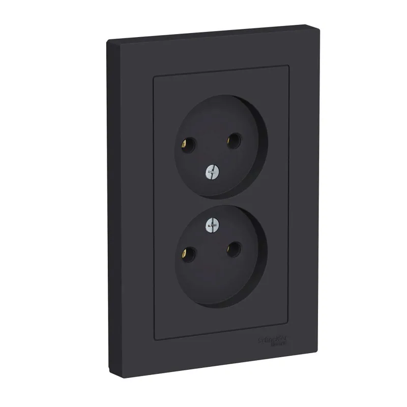 Розетка двухместная без заземления AtlasDesign карбон IP20 Systeme Electric