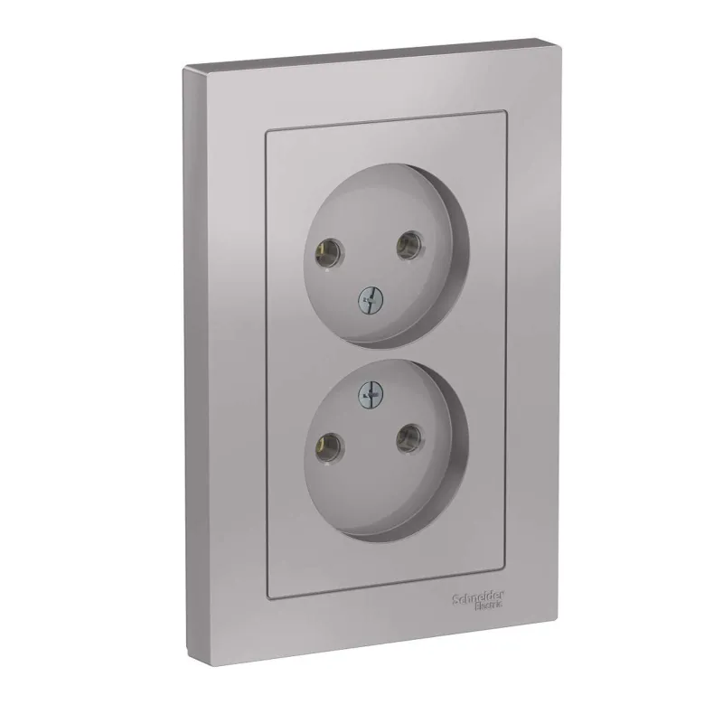 Розетка двухместная без заземления AtlasDesign алюминий IP20 Systeme Electric