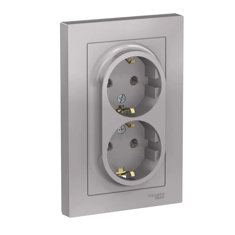 Розетка двухместная с заземлением AtlasDesign алюминий IP20 Systeme Electric