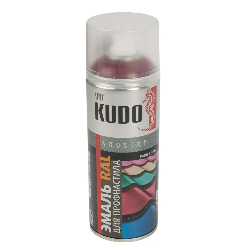 Эмаль аэрозольная для профнастила Kudo винно-красная (RAL 3005) полуматовая 0,52л