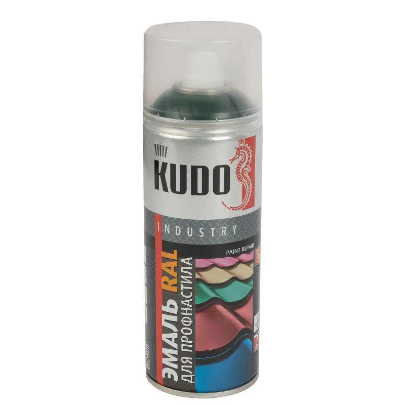 Эмаль аэрозольная для профнастила Kudo зеленый мох (RAL 6005) полуматовая 0,52л