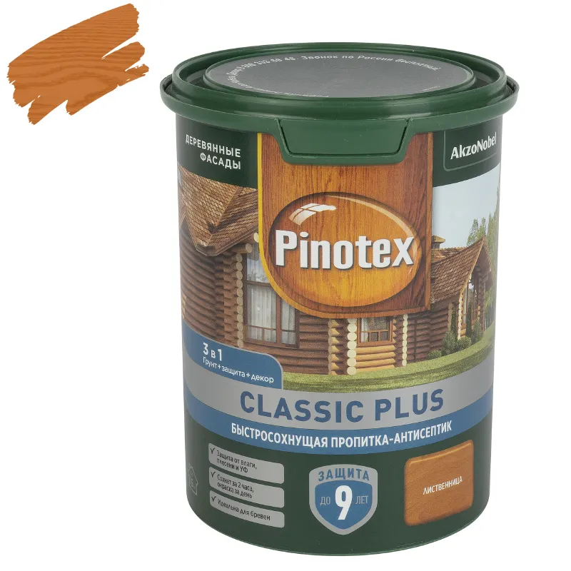 Декоративно-защитное средство для дерева 3в1 Pinotex Classic Plus лиственница полуматовое 0,9л