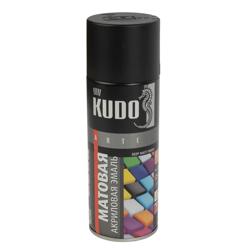 Эмаль аэрозольная акриловая Kudo черная (RAL 9005) матовая 0,52л