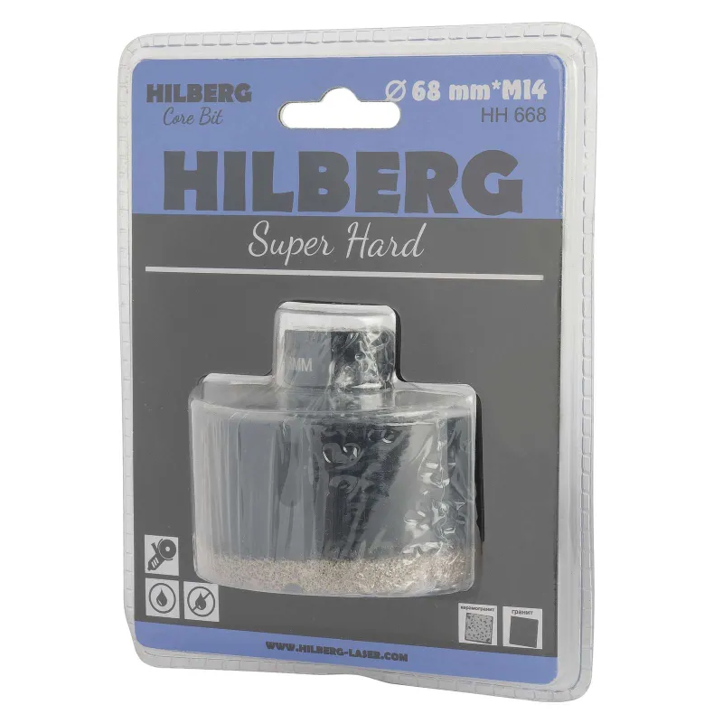 Коронка алмазная по керамограниту и граниту Hilberg Super Hard 68x35 M14