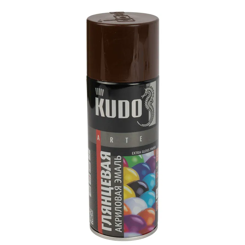 Эмаль аэрозольная акриловая Kudo коричневая (RAL 8017) глянцевая 0,52л
