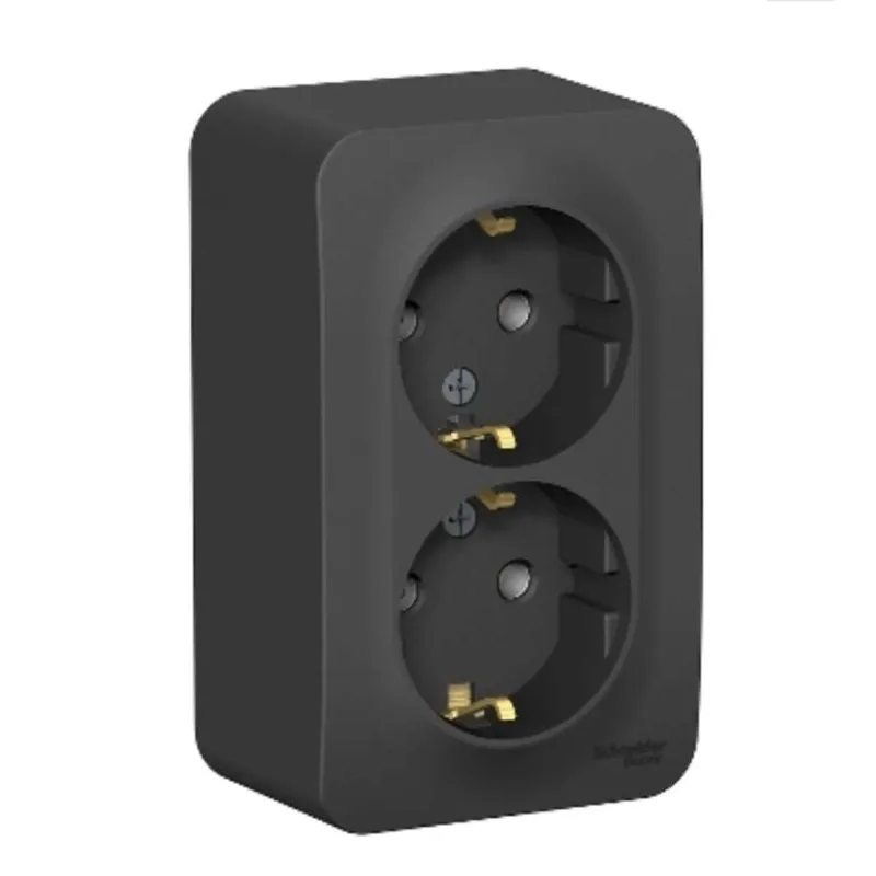 Розетка двухместная накладная с заземлением Blanca антрацит IP20 Systeme Electric