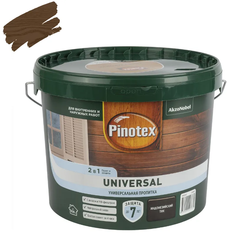 Пропитка 2в1 Pinotex Universal индонезийский тик полуматовая 9л
