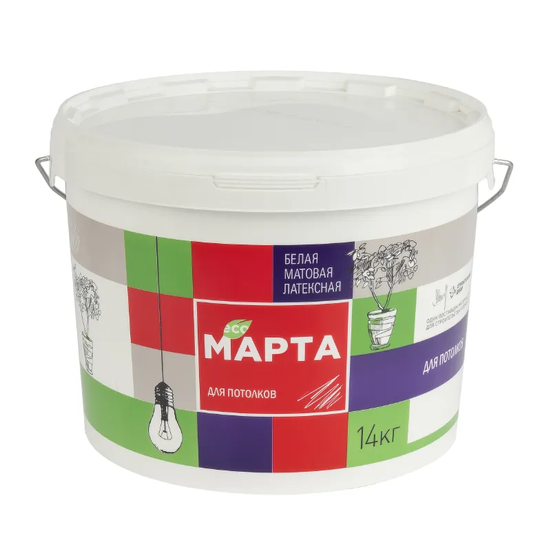 Краска для потолков сухая уборка Марта матовая 14кг