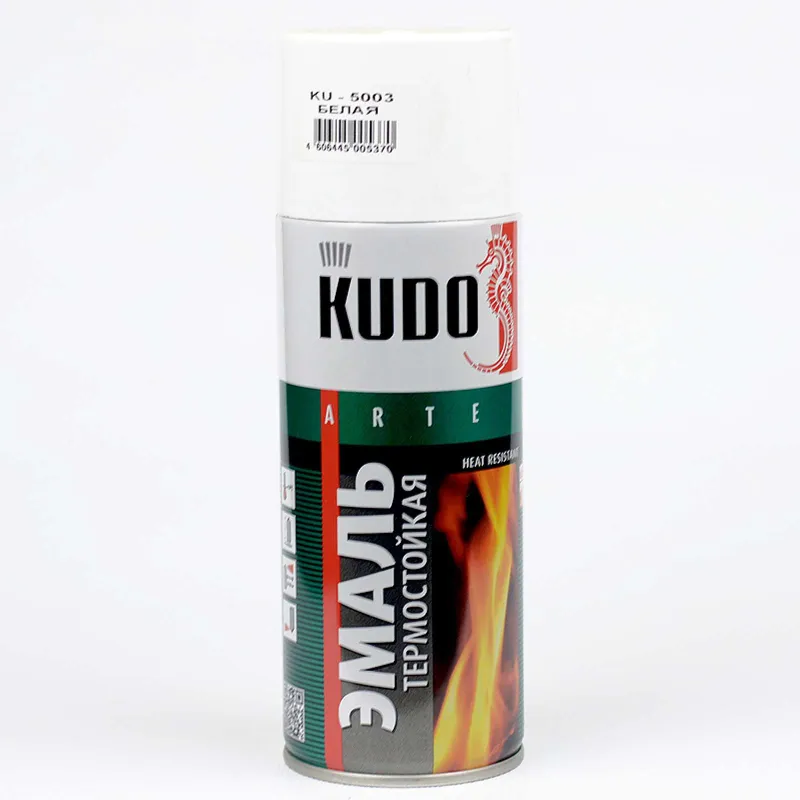 Эмаль аэрозольная термостойкая Kudo белая (до+400°С) полуматовая 0,52л