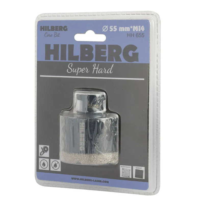 Коронка алмазная Hilberg Super Hard по керамике и керамограниту для УШМ 55 мм