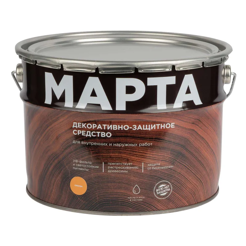 Декоративно-защитное средство для дерева с маслом и воском Марта орегон полуглянцевое 9л