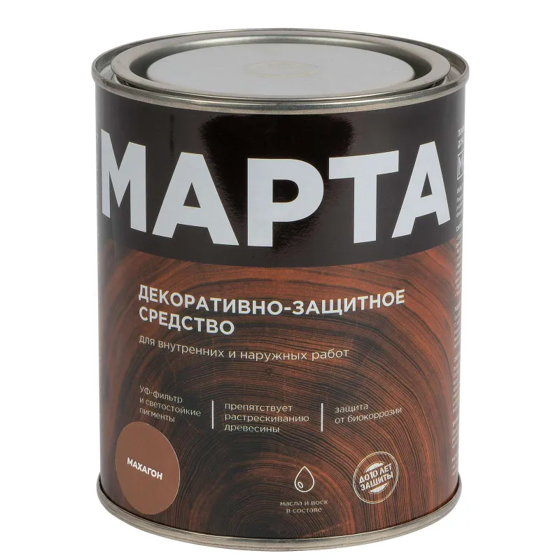 Декоративно-защитное средство для дерева с маслом и воском Марта махагон полуглянцевое 0,75л