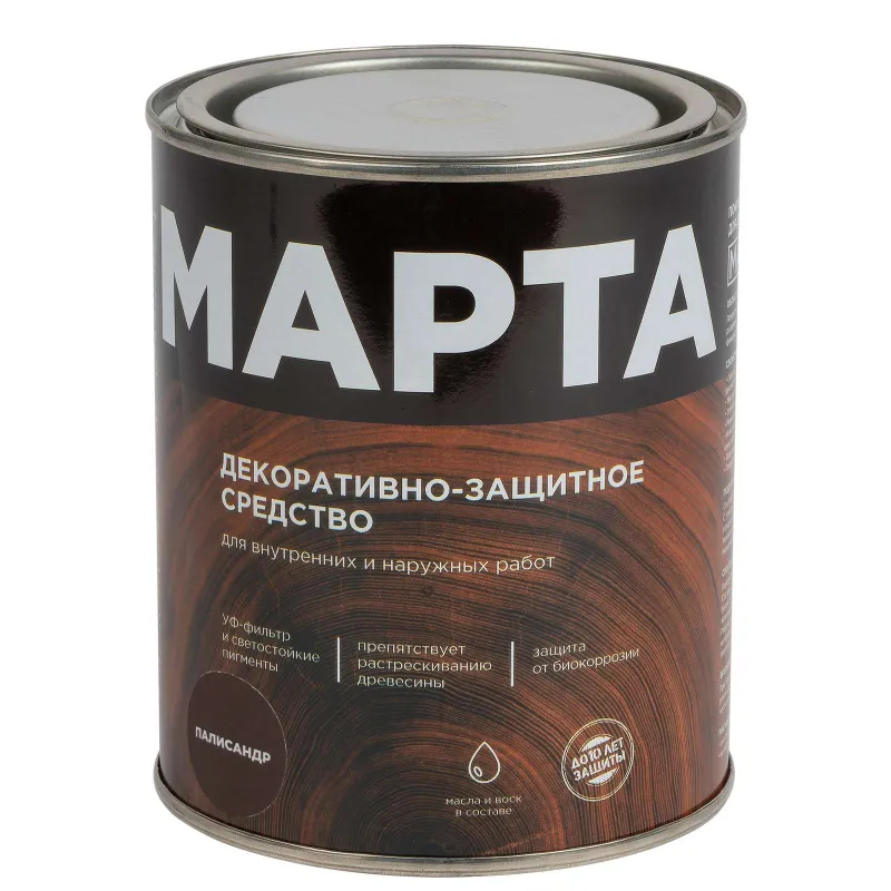 Декоративно-защитное средство для дерева с маслом и воском Марта палисандр полуглянцевое 0,75л