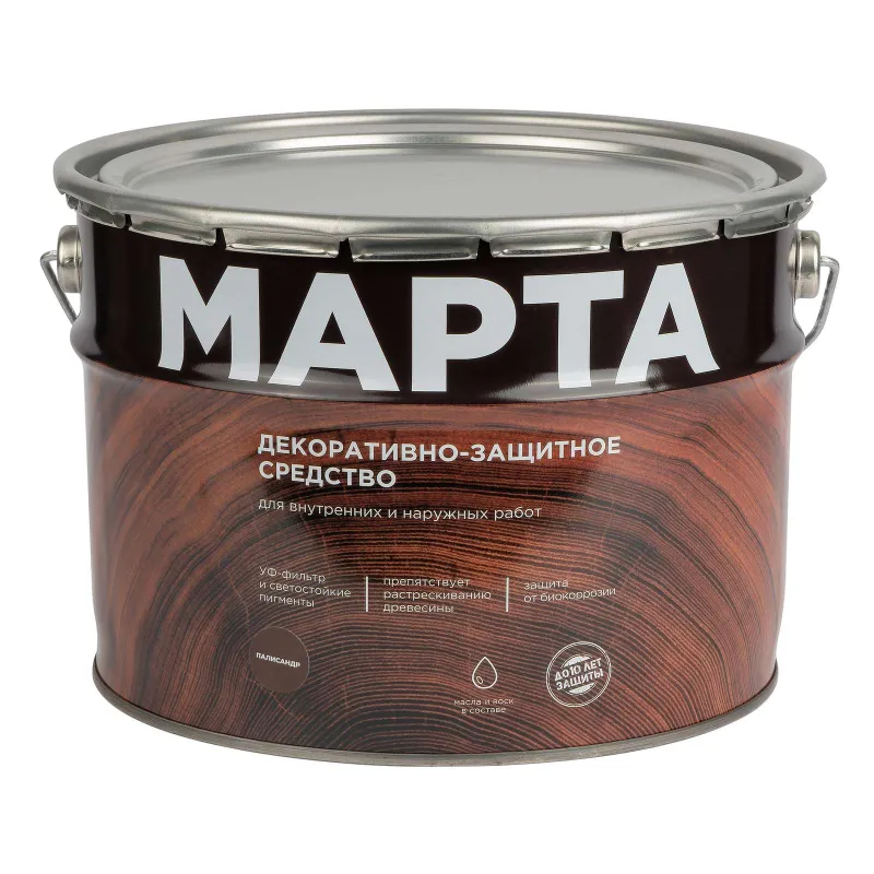 Декоративно-защитное средство для дерева с маслом и воском Марта палисандр полуглянцевое 9л