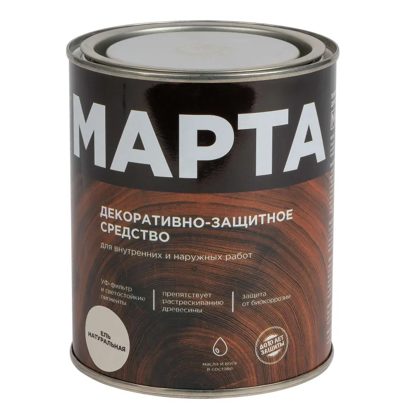 Декоративно-защитное средство для дерева с маслом и воском Марта ель натуральная полуглянцевое 0,75л