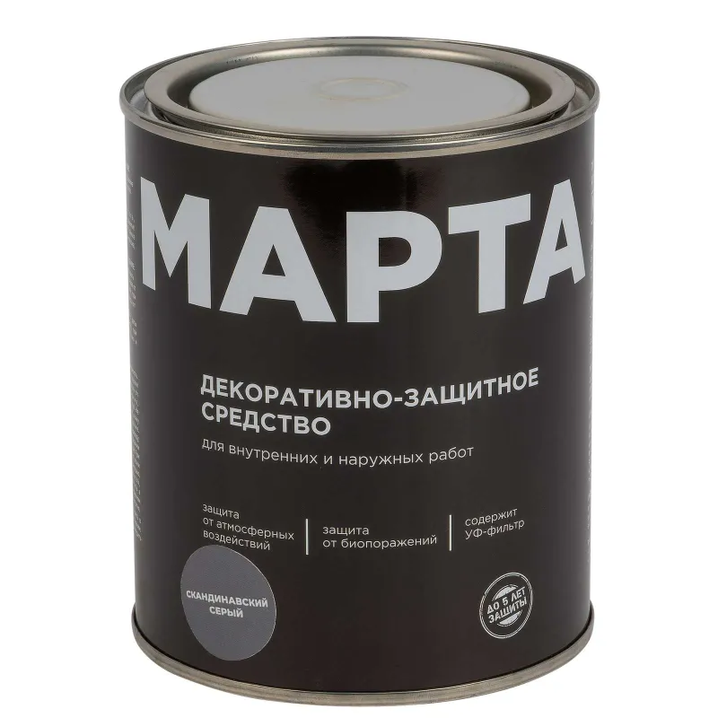Декоративно-защитное средство для дерева Марта скандинавский серый полуматовое 0,75л