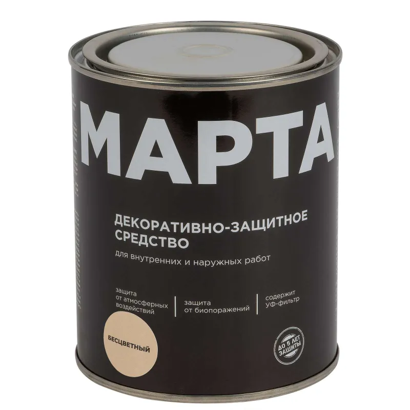 Декоративно-защитное средство для дерева Марта бесцветное полуматовое 0,75л