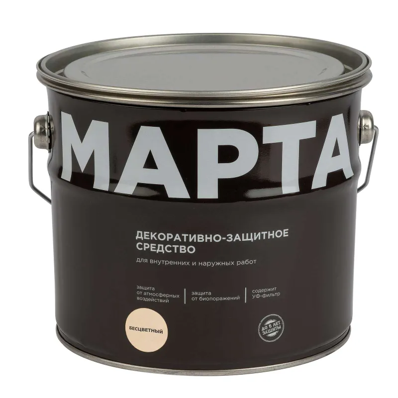 Декоративно-защитное средство для дерева Марта бесцветное полуматовое 2,7л