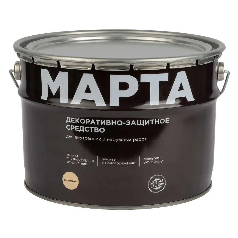Декоративно-защитное средство для дерева Марта бесцветное полуматовое 9л
