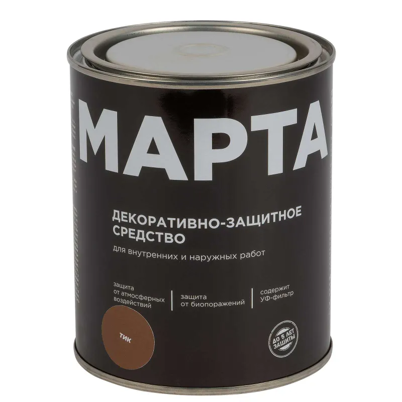 Декоративно-защитное средство для дерева Марта тик полуматовое 0,75л