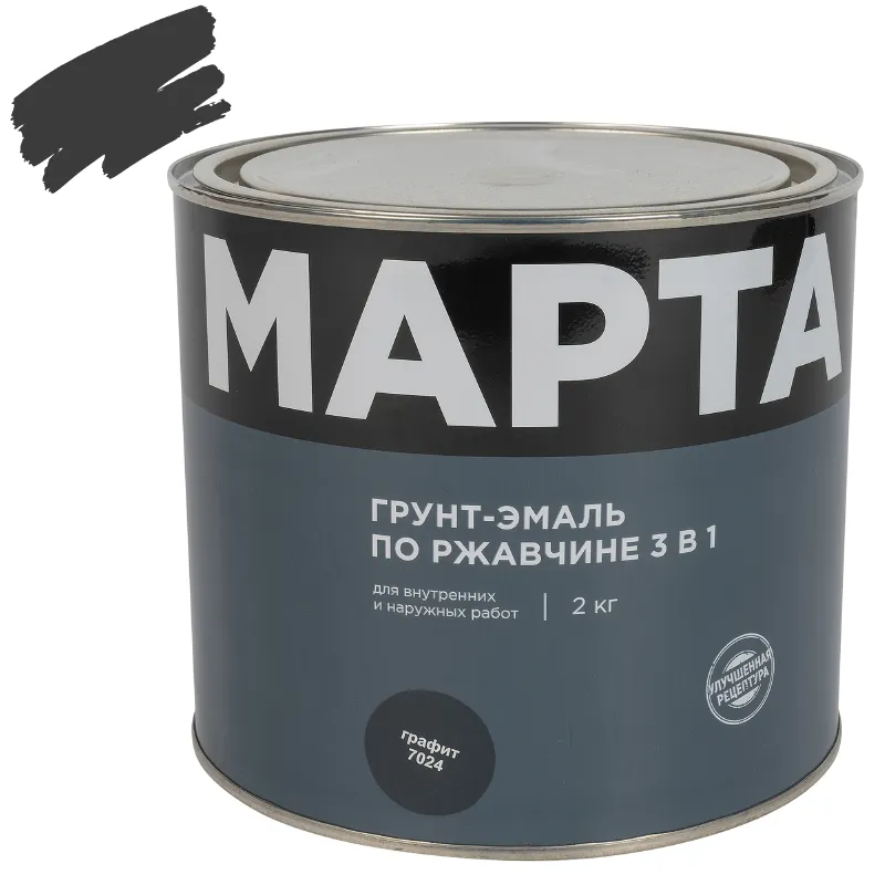 Грунт-эмаль по ржавчине 3в1 Марта графит (RAL 7024) глянцевая 2кг