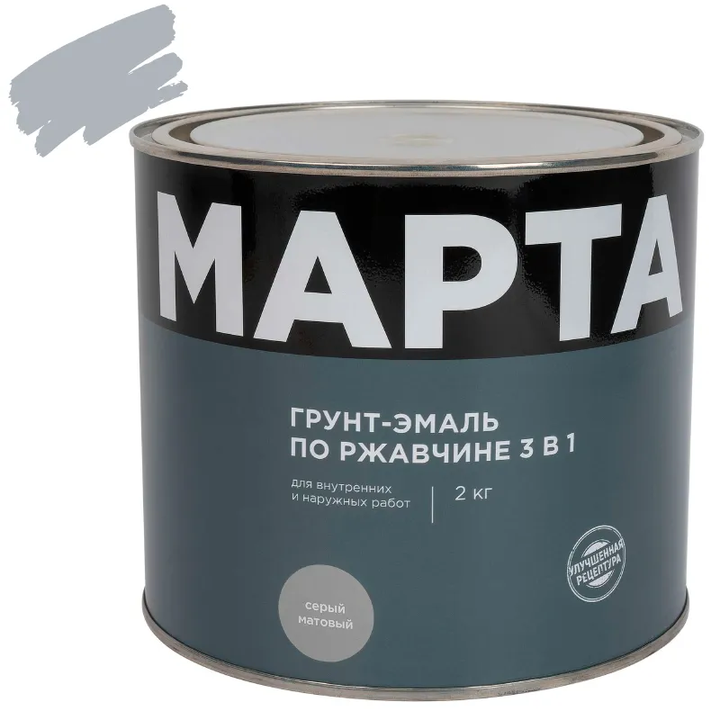 Грунт-эмаль по ржавчине 3в1 Марта серая матовая 2кг