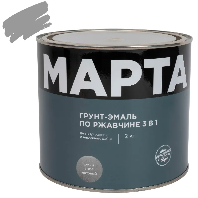 Грунт-эмаль по ржавчине 3в1 Марта серая (RAL 7004) матовая 2кг
