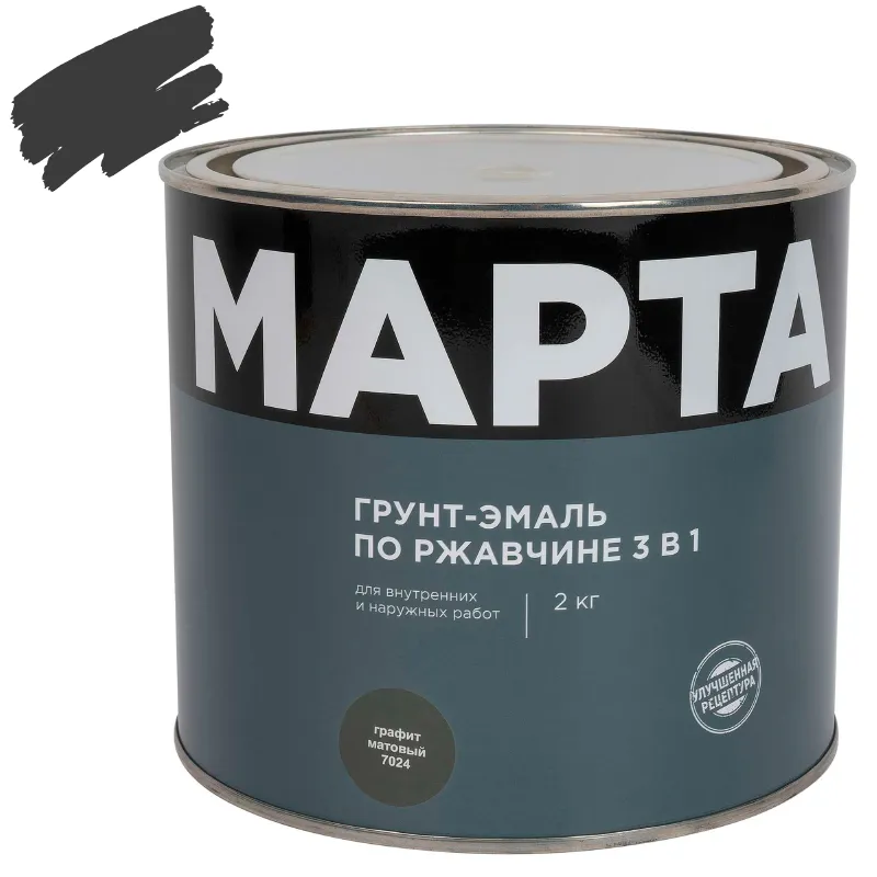 Грунт-эмаль по ржавчине 3в1 Марта графит (RAL 7024) матовая 2кг