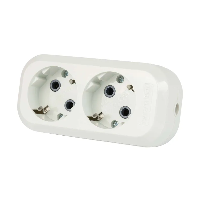 Колодка 2 гнезда с заземлением 16А 250 В IP20 белая TDM