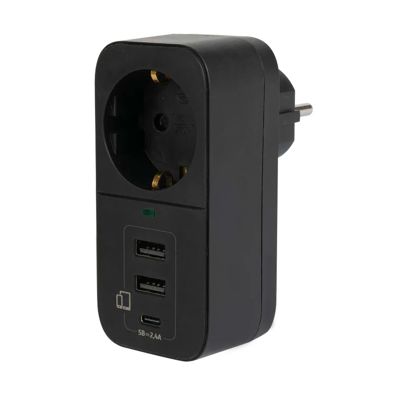 Адаптер сетевой Фотон 4000 Вт с заземлением 2 USB-A + USB-C 2,4А
