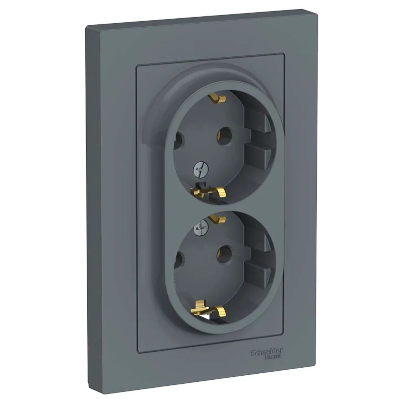 Розетка двухместная с заземлением AtlasDesign грифель IP20 Systeme Electric
