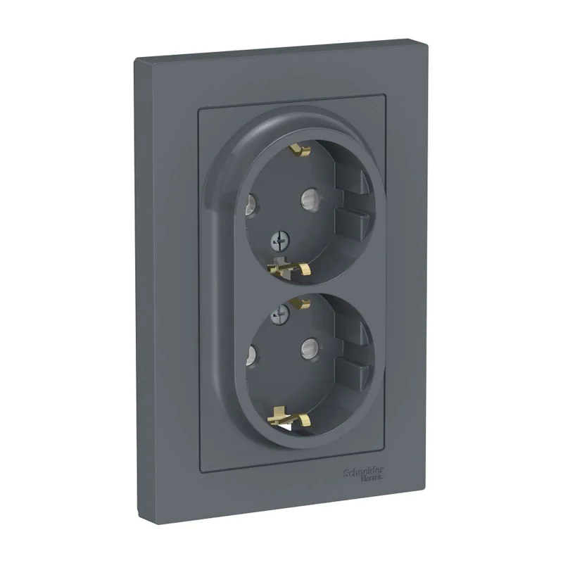 Розетка двухместная с заземлением со шторками AtlasDesign грифель IP20 Systeme Electric