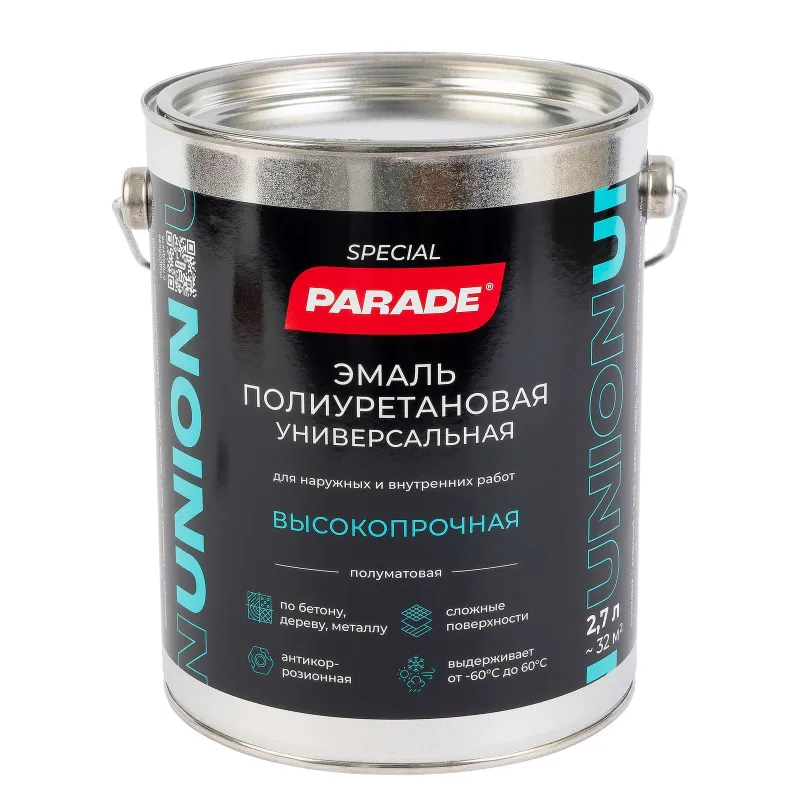 Эмаль полиуретановая универсальная Parade белая полуматовая 2,7л